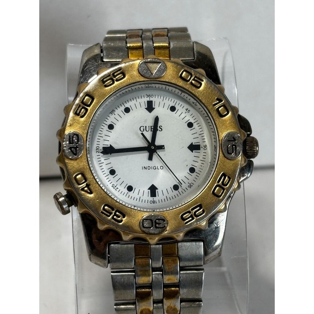 Guess Indiglo 1996 vintage 2-tone men's quartz watch, working
